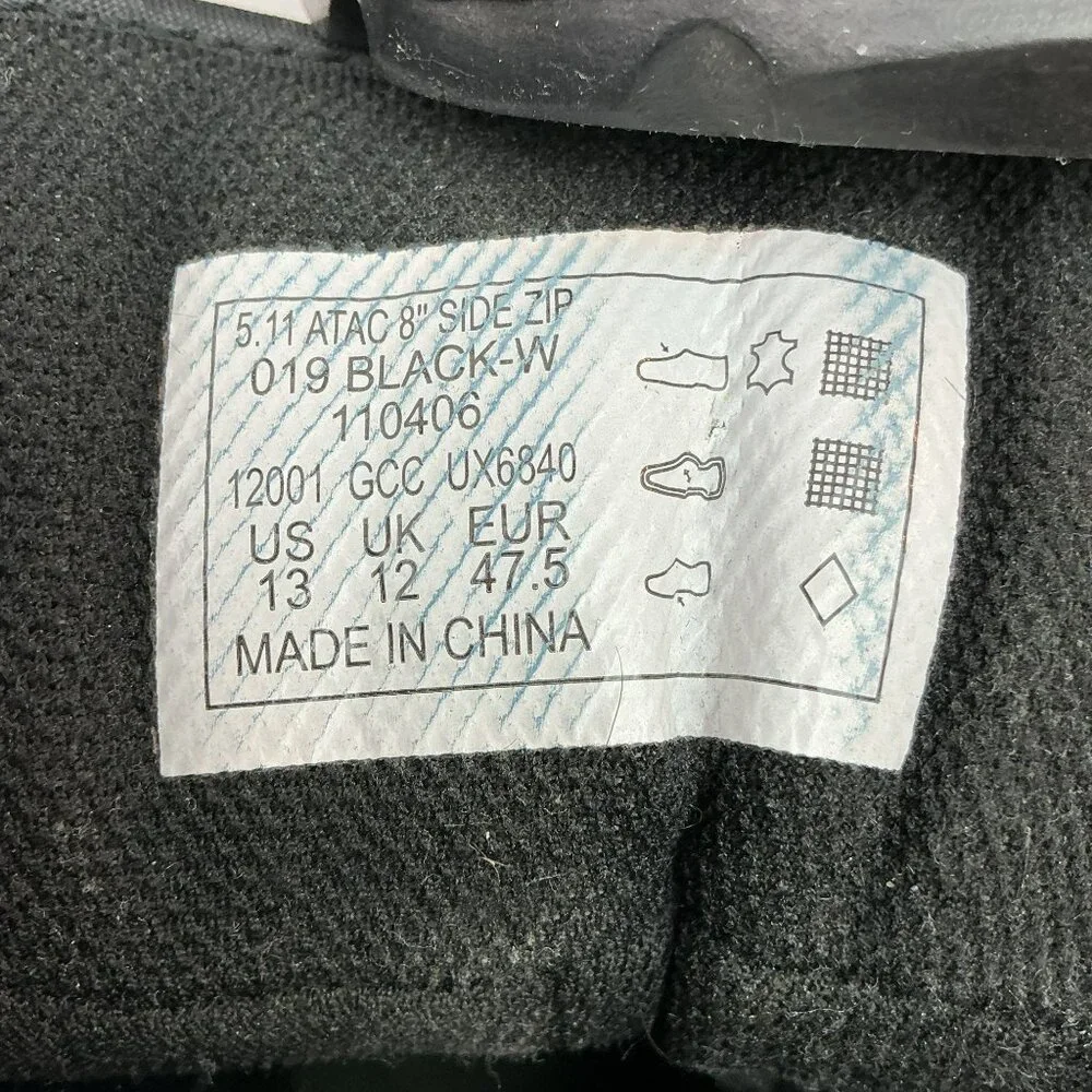5.11 Tactical Series ATAC 8" Side Zip Combat Boots Mens 13 Leather Nylon Black - Picture 12 of 14